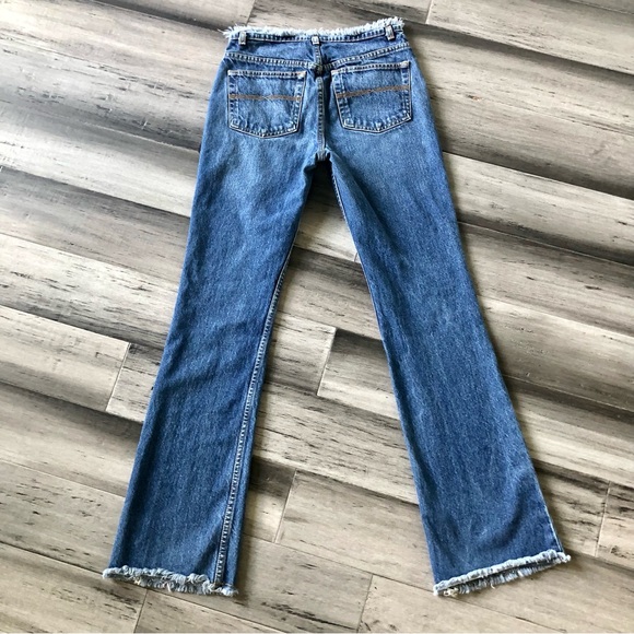 Vintage Y2K Express Ultra Low Rise Frayed Flare Leg Jeans - Picture 8 of 10